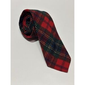 Pendleton Vintage 100% Virgin Wool Neck Tie Red Green Blue Tan Plaid Holiday